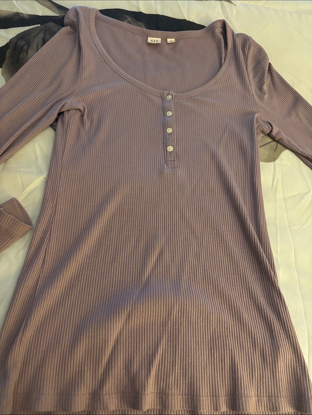 GAP Long Sleeve Ribbed Henley Top - Mauve